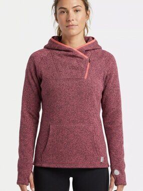Stio Sweetwater Fleece Hoodie S Maroon Pink Asymmetrical Zip